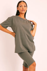 Khaki Oversized T-shirt Cycling Shorts Co-ord - Bethanny