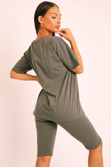 Khaki Oversized T-shirt Cycling Shorts Co-ord - Bethanny