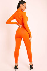 Orange Seam Detail Zip Front Jumpsuit - Liana