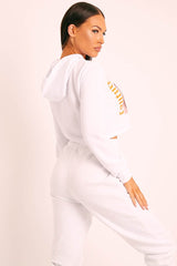 White Couture Graphic Cropped Hoodie - Camia
