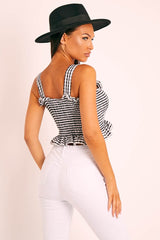 Black Gingham Shirred Crop Top - Eava