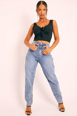 Black Tie Bow Ribbed Crop Top - Naziah