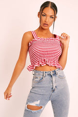 Red Gingham Shirred Crop Top - Eava