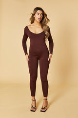 Brown Contour Long Sleeve Jumpsuit - Luana