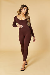 Brown Contour Long Sleeve Jumpsuit - Luana