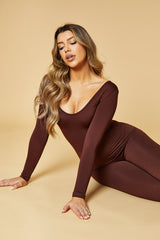 Brown Contour Long Sleeve Jumpsuit - Luana