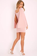 Pink Cape Sleeve Bodycon Dress - Fearne