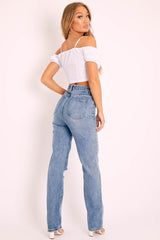 White Bardot Milkmaid Lace Up Crop Top - Abigail