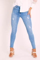 Mid Blue Super Stretchy High Waist Jeans - Elcie