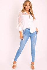 Mid Blue Super Stretchy High Waist Jeans - Elcie