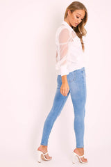 Mid Blue Super Stretchy High Waist Jeans - Elcie