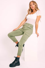Khaki Cargo Roll Hem Jeans - Makaria