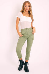 Khaki Cargo Roll Hem Jeans - Makaria