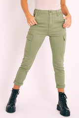 Khaki Cargo Roll Hem Jeans - Makaria
