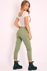 Khaki Cargo Roll Hem Jeans - Makaria