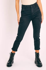 Black Cargo Roll Hem Jeans - Makaria