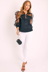 White High Waist Raw Hem Skinny Jeans - Calissa