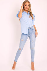 Mid Blue Slight Distressed Skinny Jeans - Fina