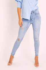 Mid Blue Slight Distressed Skinny Jeans - Fina