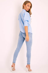 Blue 3/4 Sleeve Button Shirt - Gelila