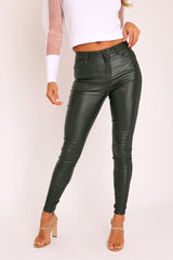 Khaki PU Coated Skinny Jeans - Rachell