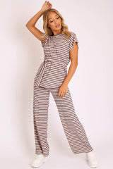 Light Pink Black Stripe Wide Leg Belted Top Co-ord - Dolly