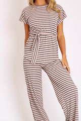 Light Pink Black Stripe Wide Leg Belted Top Co-ord - Dolly