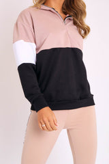 Nude White Black Stripe Zip Front Hoodie - Tyra
