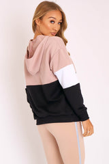 Nude White Black Stripe Zip Front Hoodie - Tyra