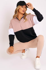 Nude White Black Stripe Zip Front Hoodie - Tyra