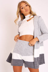 Grey White Knitted Shorts and Hooded Cardigan Co-ord - Kyrie