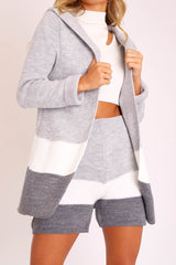 Grey White Knitted Shorts and Hooded Cardigan Co-ord - Kyrie