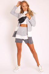 Grey White Knitted Shorts and Hooded Cardigan Co-ord - Kyrie