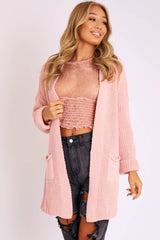 Pink Knitted Oversized Pocket Detail Cardigan - Anna