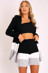 Black White Grey Knitted Shorts and Hooded Cardigan Co-ord - Kyrie