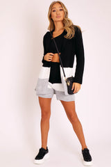Black White Grey Knitted Shorts and Hooded Cardigan Co-ord - Kyrie