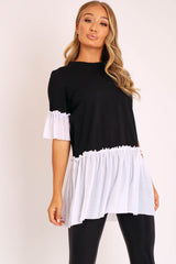 Black White Tulle Ruffle Hem T-shirt Dress - Zula