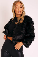 Black Cropped Faux Fur Jacket - Gwen
