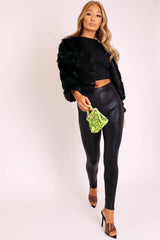 Black Cropped Faux Fur Jacket - Gwen