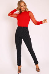 Black White Stripe Tapered Pocket Detail Trousers - Priyah