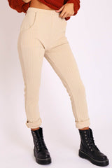 Nude White Stripe Tapered Pocket Detail Trousers - Priyah