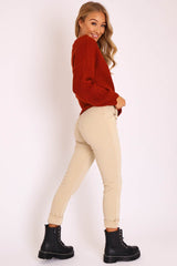 Nude White Stripe Tapered Pocket Detail Trousers - Priyah