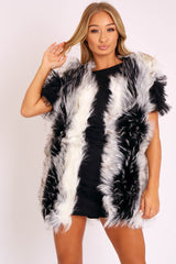 Cream and Grey Faux Fur Gilet - Jordana