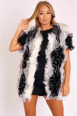 White and Black Faux Fur Gilet - Jordana