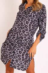 Black Cheetah Print Button Up Sleeve Shirt Dress - Zoey