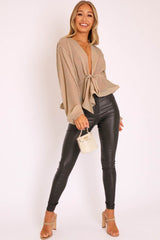 Nude Extreme Plunge Structured Peplum Pleated Top - Ivy