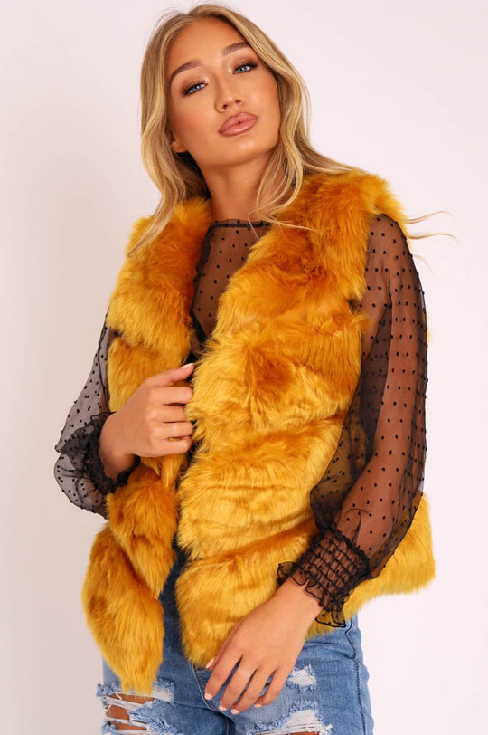 Mustard Faux leather and Fur Gilet - Felicia