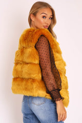 Mustard Faux leather and Fur Gilet - Felicia
