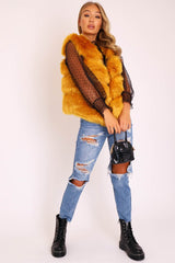 Mustard Faux leather and Fur Gilet - Felicia