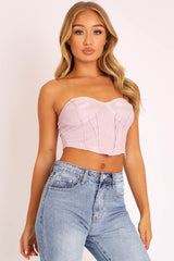 Pink Glitter Corset Detail Bralet - Delmy
